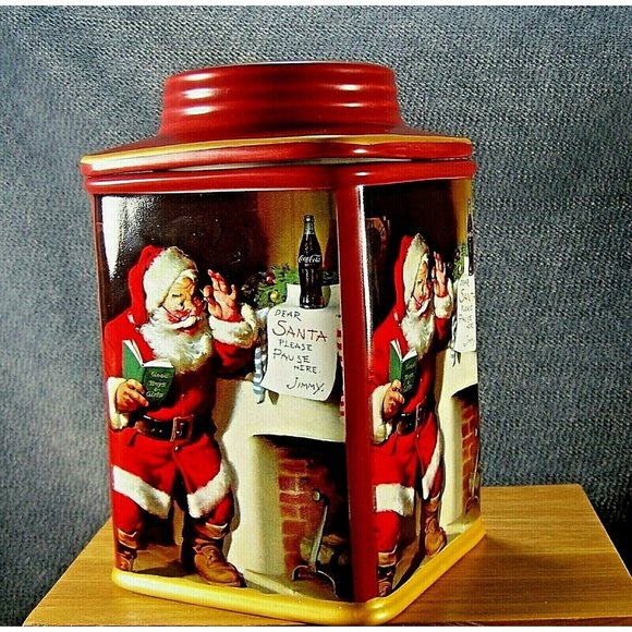 Coca Cola Holiday Portraits Santa Red Stoneware Canister Sakura 2002 - Picture 2 of 7